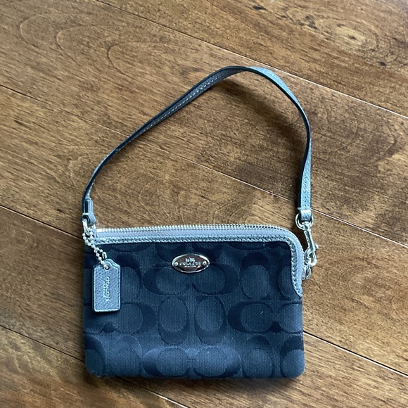 Coach Signature Black Monogram Wristlet - Picture 1 of 4